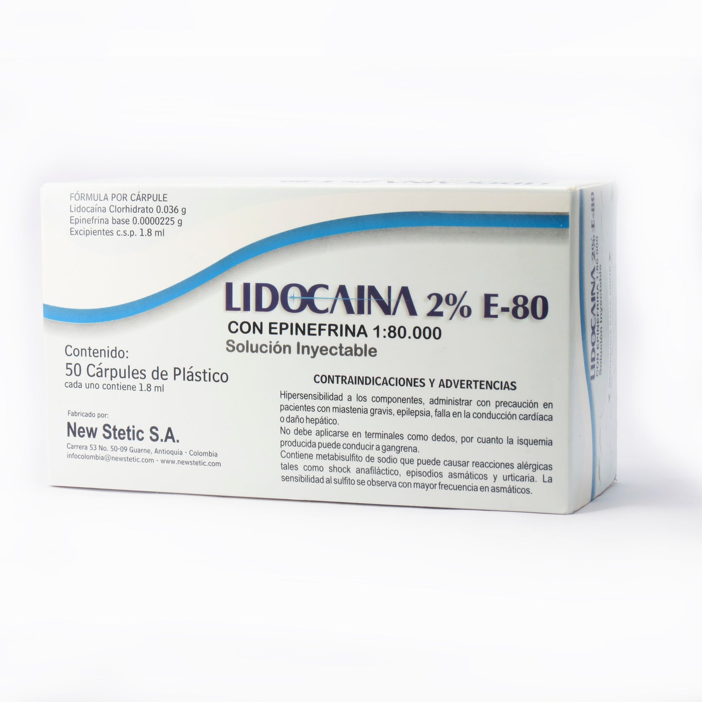 Anestesia Inyectable Lidocaina 2% New Stetic Caja x 50