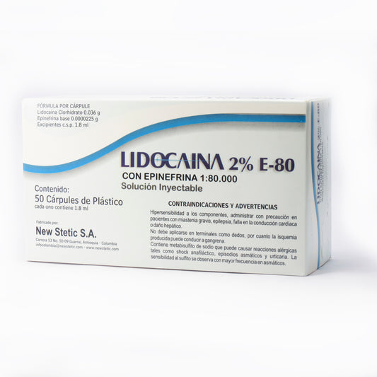 Anestesia Inyectable Lidocaina 2% New Stetic Caja x 50