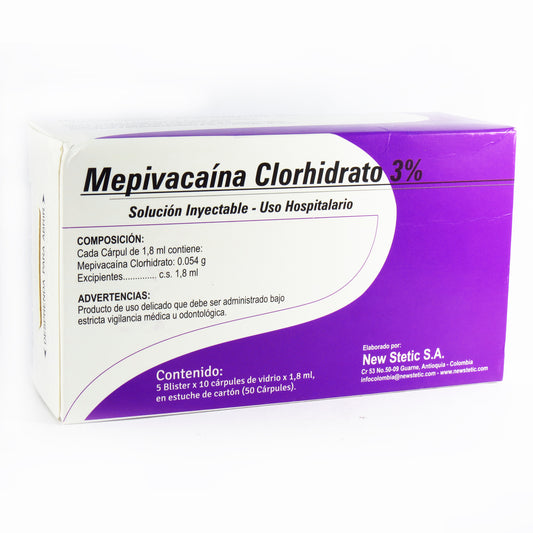 Anestesia Inyectable Mepivacaina 3% New Stetic Caja x 50