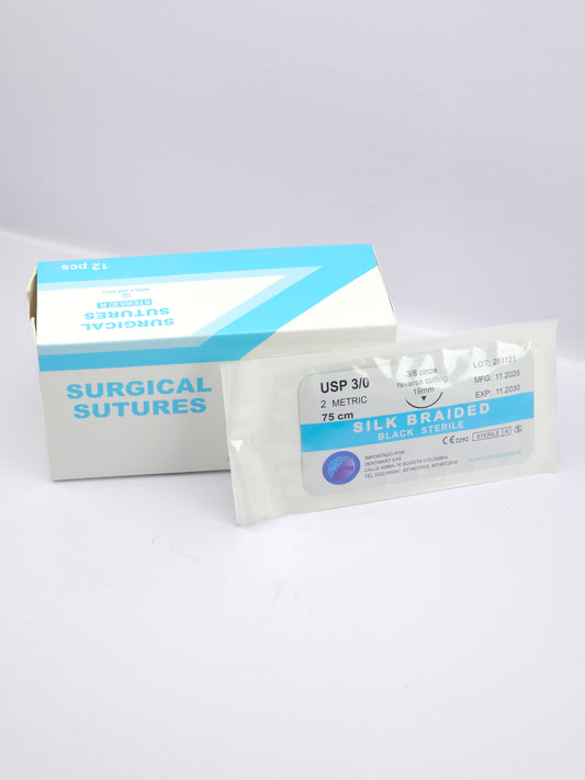 Sutura de Seda 3-0 Curva (75cm) Caja x12 und