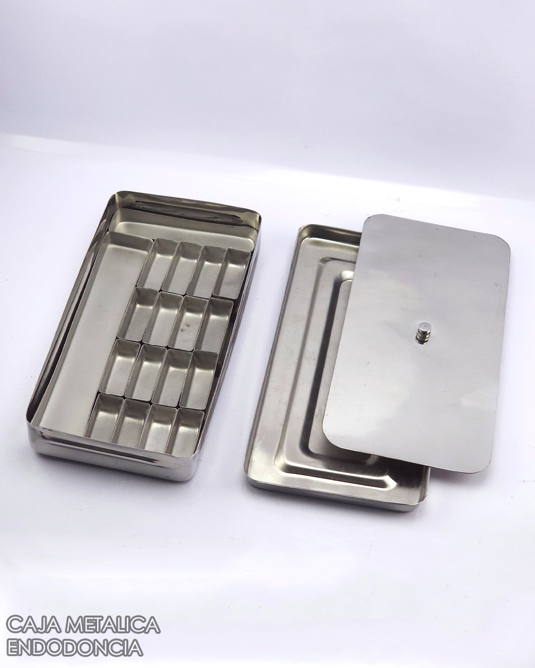 Caja Metálica Para Endodoncia con divisiones (22 cm x 11 cm x 3 cm)